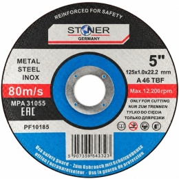 Tarcza do cięcia metalu, stali i INOX Stoner 125 x 1,0 x 22,2 mm A46 TBF – widok z przodu