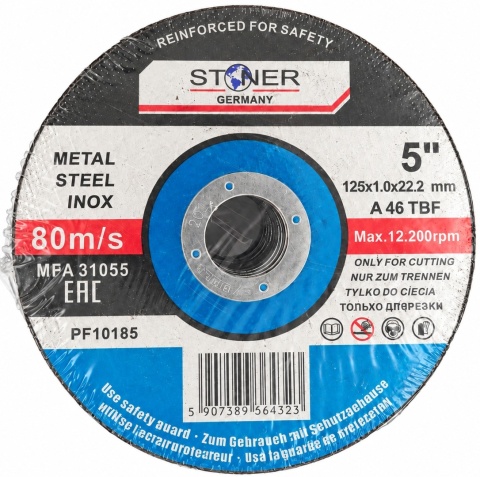 Tarcza Stoner 125 x 1,0 x 22,2 mm do cięcia metalu i INOX w fabrycznym opakowaniu